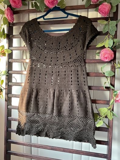 Brown crochet top/ tunic/cover up 100% cotton