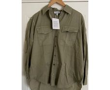 & Other Stories Khaki cotton shirt with button-down collar, chest pockets, and button cuffs #khaki #buttonup Brand New with tags  EU34