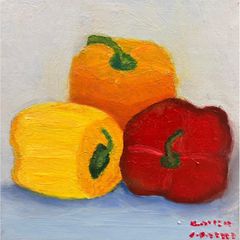 Oil painting picture of the three peppers - still life
