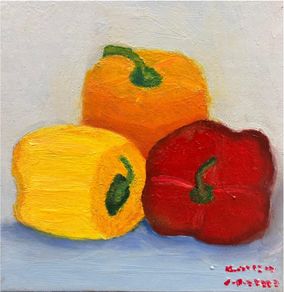 Oil painting picture of the three peppers - still life