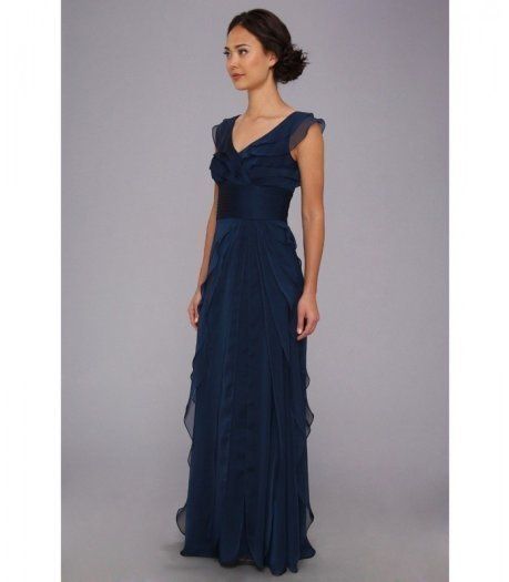 ADRIANNA PAPELL Tiered Chiffon Cap Sleeves Dress