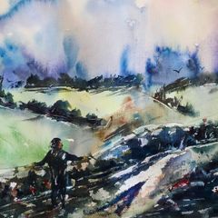 admiring the view watercolour