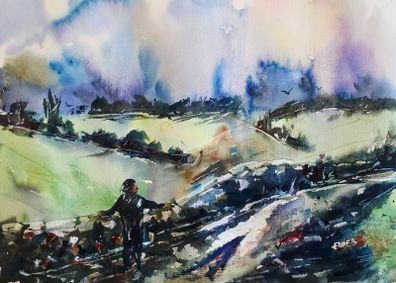 admiring the view watercolour