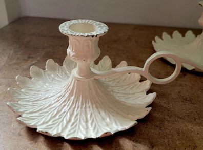 Antique pair of ornate chamberstick candleholders