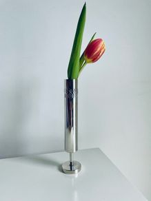 Vintage Silver Plated Bud Vase Mid Century Modern Pedestal Vase 17cm