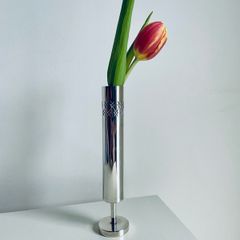 Vintage Silver Plated Bud Vase Mid Century Modern Pedestal Vase 17cm