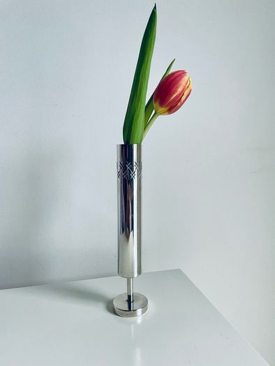 Vintage Silver Plated Bud Vase Mid Century Modern Pedestal Vase 17cm