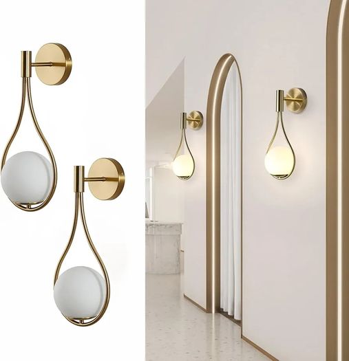 Sconces with Milky Glass Globe and Brushed Brass Finish - Modern Wall Mount Light Fixture for Bedroom, Bathroom, Living Room and Hallway