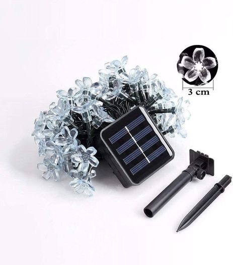 Solar String Lights Outdoor Solar Patio Lights 8 Modes Solar Powered Fairy String Lights, Waterproof String Lights for Patio, Lawn, Garden, Wedding, Party, Holiday Decor (50 LED Warm White Flower)