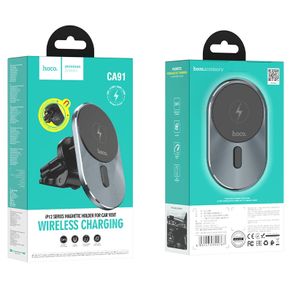 Hoco CA91 Magic Magnetic Car-Vent 15W Wireless Charger Grey