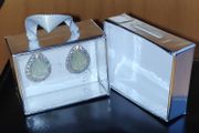 New pack of earrings, silver tone with light green insert