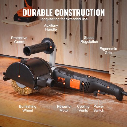 Burnishing Polishing Machine, 1300W 6 Variable Speed Surface Conditioning Tool, Handheld Electric Metal Burnishing Machine with Steel Wire Burnishing Wheel for Stainless Steel, Metal
