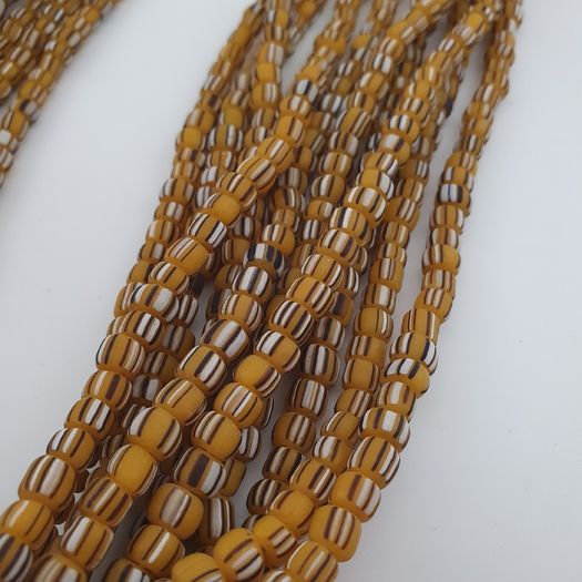 Vintage African Style Stripe Glass 4-5.5mm Beads Necklace Strand