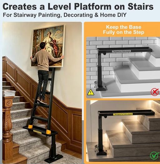 Foldable Ladder Levelers for Stairs Heavy Duty Ladder Extender Adjustable Stair Platform with Non Slip Mat Fits Ladders with Feet Spacing for Safe Height Adjustment