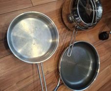 Large Cooking Saucepan and Two Large Frying Pans