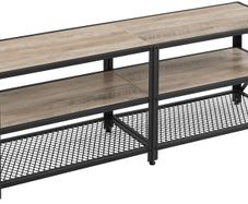 TV Cabinet, TV Table, Lowboard for TVs up to 60 inches, TV Cabinet with Shelves, Steel Frame, TV Shelf for Living Room, Bedroom, Greige-Black