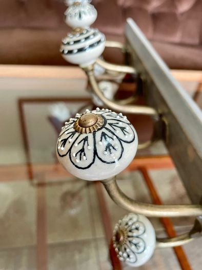 New Unused Stylish Entryway Mounted Ceramic and Brass Coat Hanger