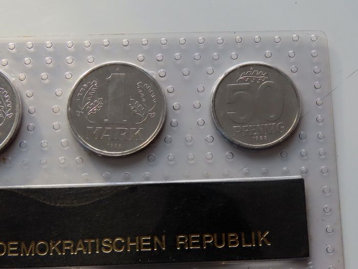 Rare East Germany DDR 1988 UNC Mint Coins set & Struck medal