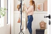 Coat Rack Stand, Coat Tree, Metal Hall Tree, Free Standing, 49 x 182 cm, 12 Hooks, for Clothes, Hats, Bags, Black