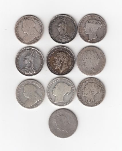 G.B. 10  x 92.5% Silver Coins,  10 x Shilling,1/-,  ( no.G27)