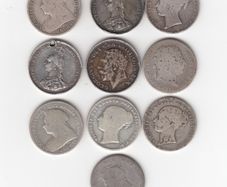 G.B. 10  x 92.5% Silver Coins,  10 x Shilling,1/-,  ( no.G27)