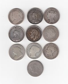 G.B. 10  x 92.5% Silver Coins,  10 x Shilling,1/-,  ( no.G27)
