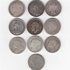G.B. 10  x 92.5% Silver Coins,  10 x Shilling,1/-,  ( no.G27)