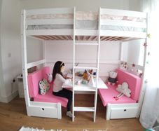 Bunk bed with desk + Ikea STUVA drawers