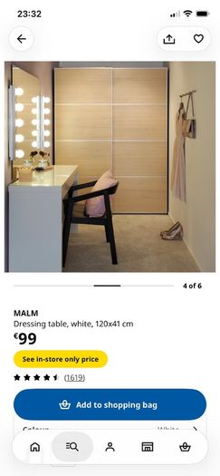 Ikea dressing table MALM, white, 120x41 cm