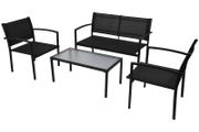 4 Piece Garden Lounge Set Textilene Black