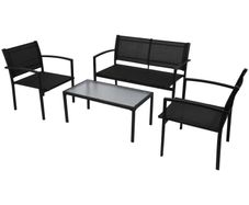 4 Piece Garden Lounge Set Textilene Black