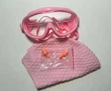 Pink Swimming Set: Mask, Cap & Ear Plugs  - Good Condition!