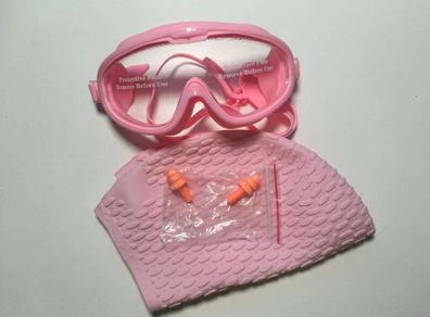 Pink Swimming Set: Mask, Cap & Ear Plugs  - Good Condition!