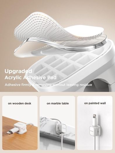 6 Pack Cable Tidy Clips Adjustable Cord Organiser Magnetic Management Self Adhesive Wire Holder for Desk, Nightstand, Charging Cables, HDMI, USB, Audio Cable, Office, Home, White