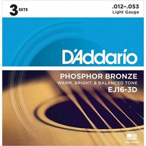 Acoustic Guitar Strings D'Addario 3 sets 12-53 EJ16-3D Phosphor Bronze