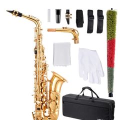 Alto Saxophone E-Flat Beginner Brass Saxophone Kit with Case (23 Keys)