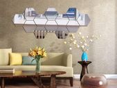 Mirror Wall Stickers, 12PCS Hexagon Mirror Art DIY Home Decorative Hexagonal Acrylic Mirror Wall Sheet Plastic Mirror Tiles for Home Living Room Bedroom Sofa TV Background Wall Decal Decoration Deco