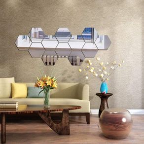 Mirror Wall Stickers, 12PCS Hexagon Mirror Art DIY Home Decorative Hexagonal Acrylic Mirror Wall Sheet Plastic Mirror Tiles for Home Living Room Bedroom Sofa TV Background Wall Decal Decoration Deco