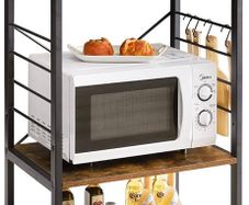 Industrial Microwave Oven Shelf, Bakers Rack with 6 S-Hooks, 3-Tier Storage Shelves for Kitchen Living Room, Kitchen Shelf for Spices, Pots, and Pans, Rustic Brown (FREE POSTAGE)