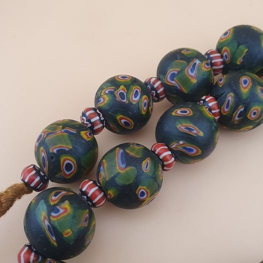 Antique Venetian Style Gabri Eyes & Chevron Glass Beads Necklace Strands
