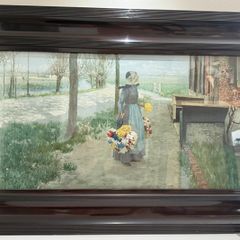 Antique Framed Reproduction of George Hitchcock (Flower Girl in Holland)
