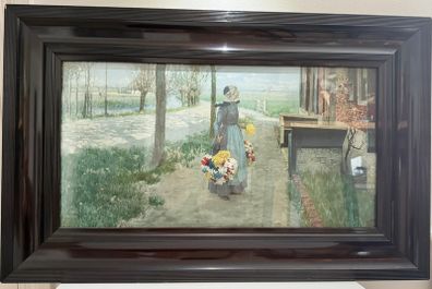 Antique Framed Reproduction of George Hitchcock (Flower Girl in Holland)