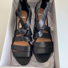 Clarks Strappy Black Sandals with Zip - 6.5/40 - Never Worn