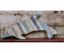 Handmade Wooden Dolphin Large  Blue & White  KAS391