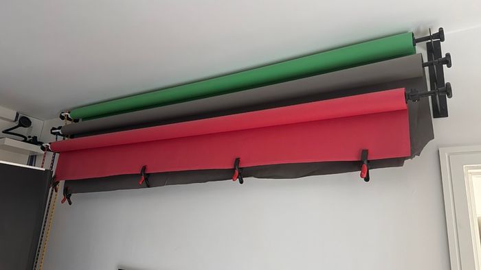 Complete 3-Roll Wall-Mounted Studio Backdrop System + 3 Colorama Papers