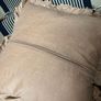 New bespoke 100% linen frill French monogram D cushion in blush with feather insert Image 5