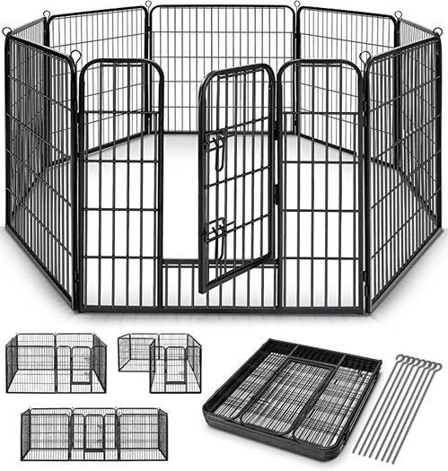 Puppy Playpen and Ground Anchors  Puppy Run 8 Pieces | Dog Playpen Foldable with Door | Tool-Free Assembly | Pet Playpen Dogs Weatherproof