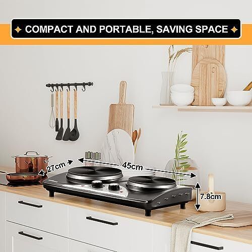 Electric Hobs 2500W Electric Hot Plates for Cooking Portable Hob with 2 Cast Iron Rings/with Dual Temperature Control