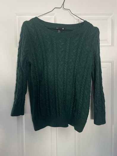 H&M green cable knit jumper size XS