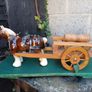2 Vintage Wooden Carts & Ceramic Horses on Plinth Image 7